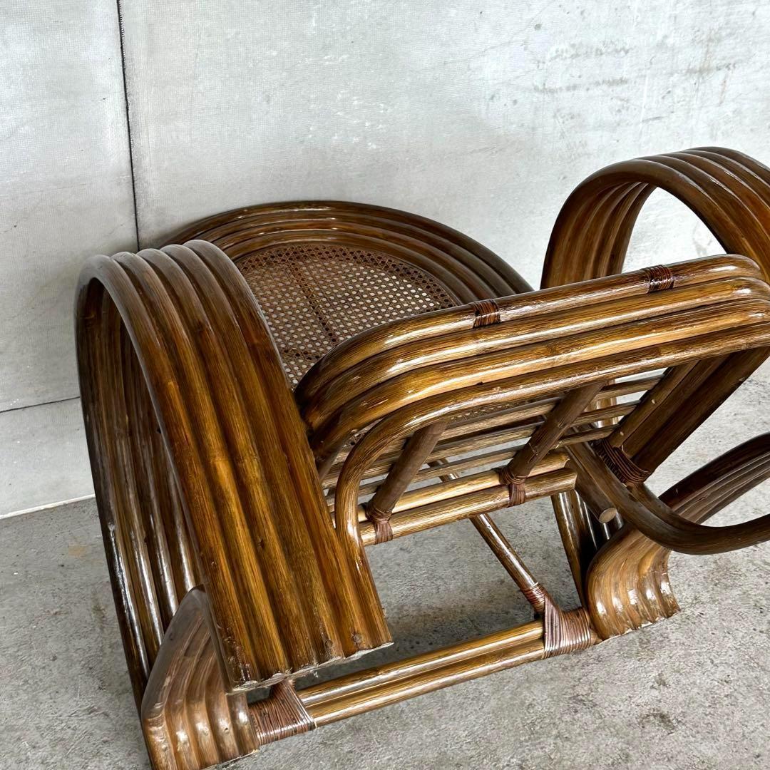 オールドラタン꧂カフェ風✦レトロラタン大型アームチェア 1人掛けソファー