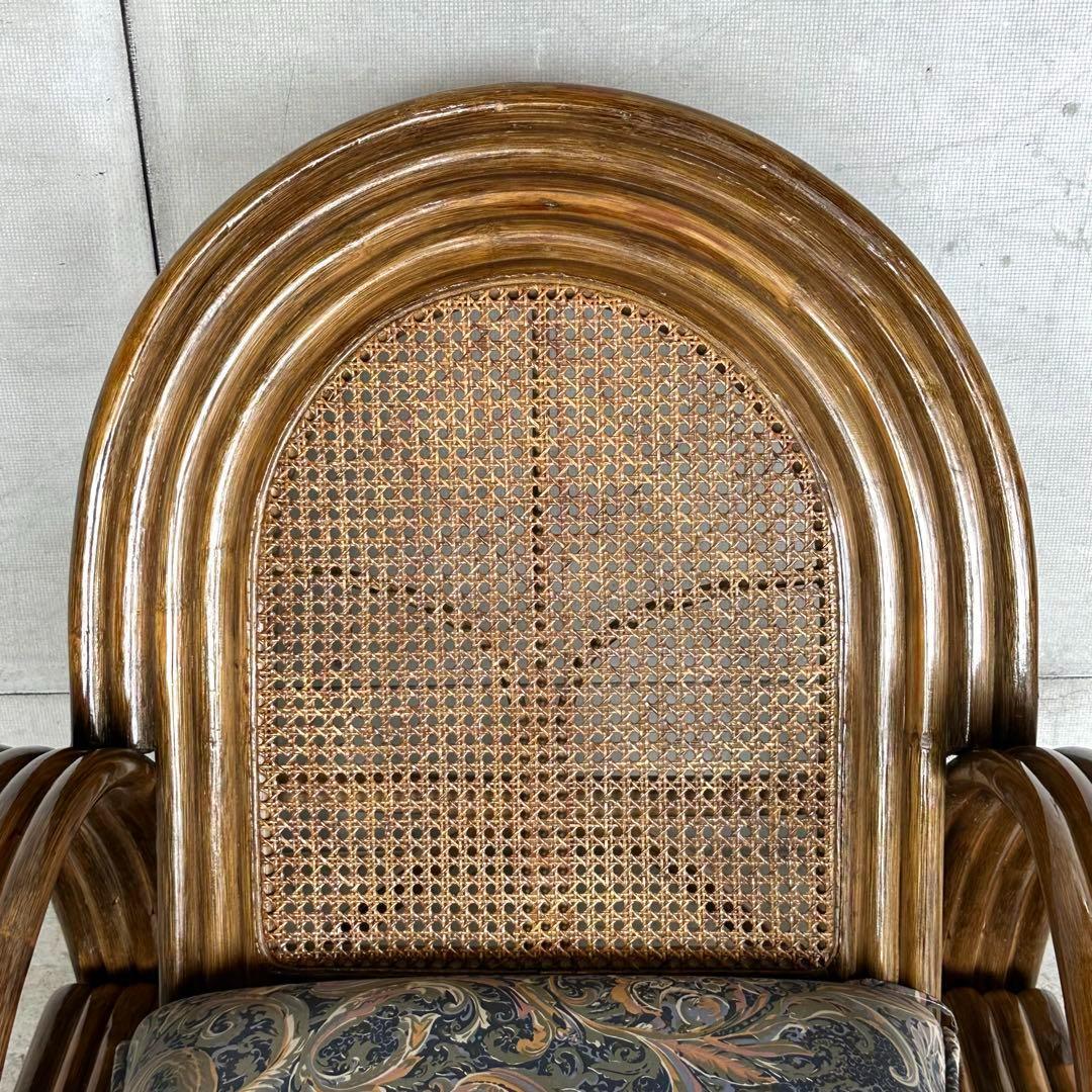 オールドラタン꧂カフェ風✦レトロラタン大型アームチェア 1人掛けソファー