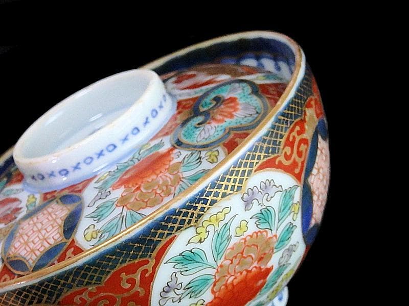 古伊万里 金襴手 鳳凰に牡丹の図 蓋茶碗 C002AS-fbrf