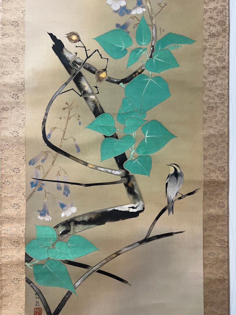 掛け軸 日本画 ［桐の花］絹本 木箱 送料込み！