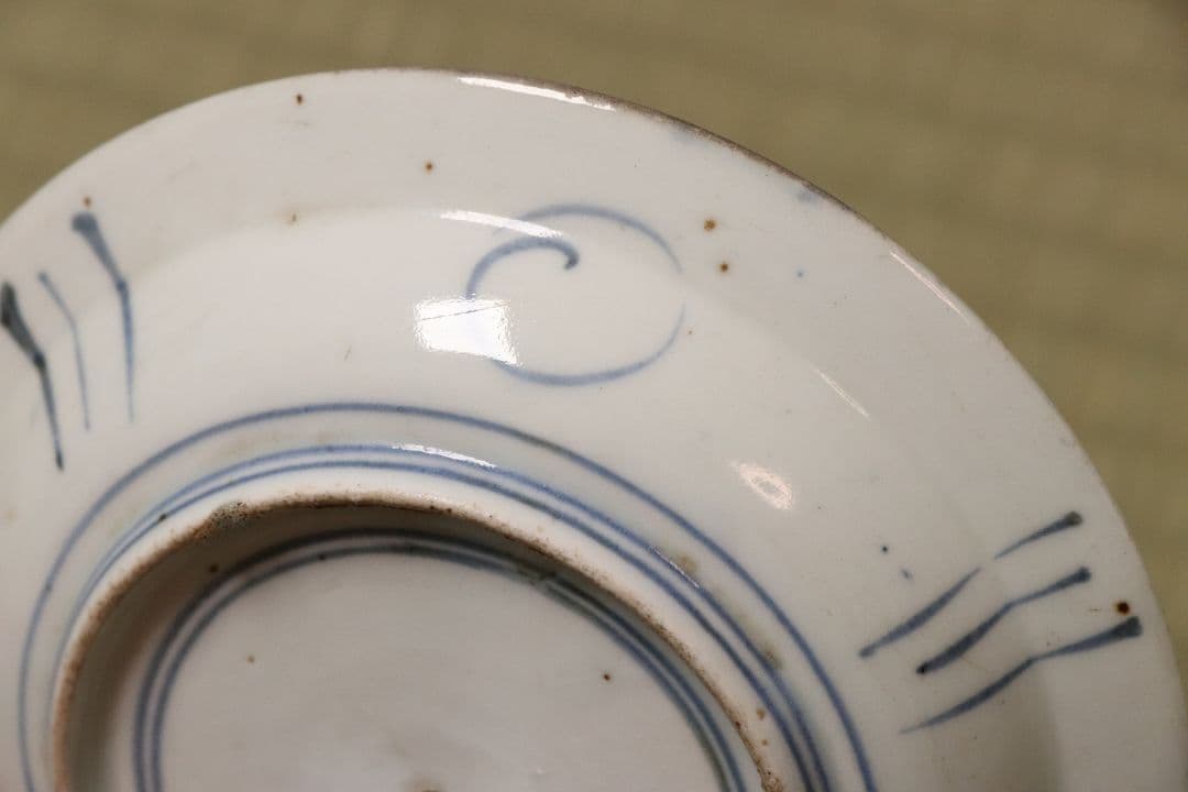 CM69】古伊万里 芙蓉手 染付皿 三客 江戸期 虫図 飛蝗 草花 宝尽