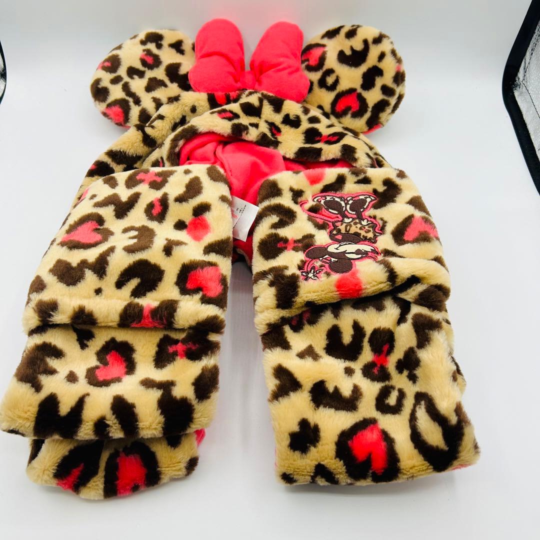 ミニー・マウス ヒョウ柄 マフラーキャップ