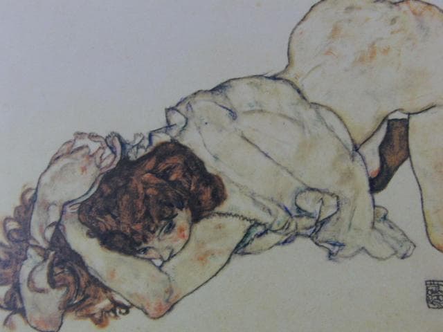 エゴン・シーレ、【両肘で体をささえ、跪く少女】、希少な画集画