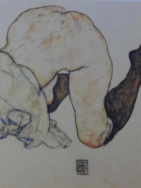 エゴン・シーレ、【両肘で体をささえ、跪く少女】、希少な画集画