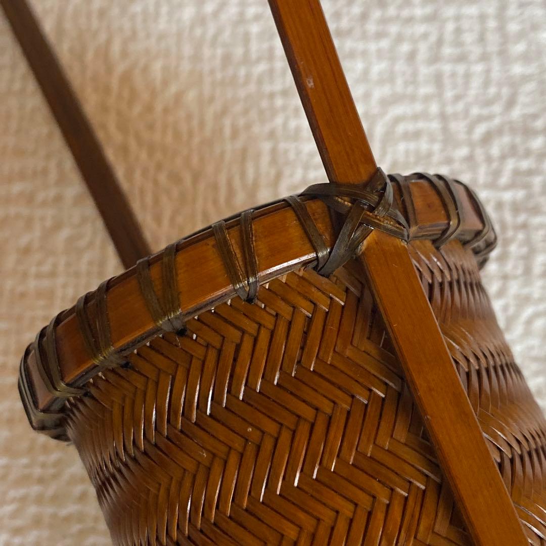 希少✨茶花 花入 竹細工 林真光 在銘 竹編手付 花籠 茶道具 華