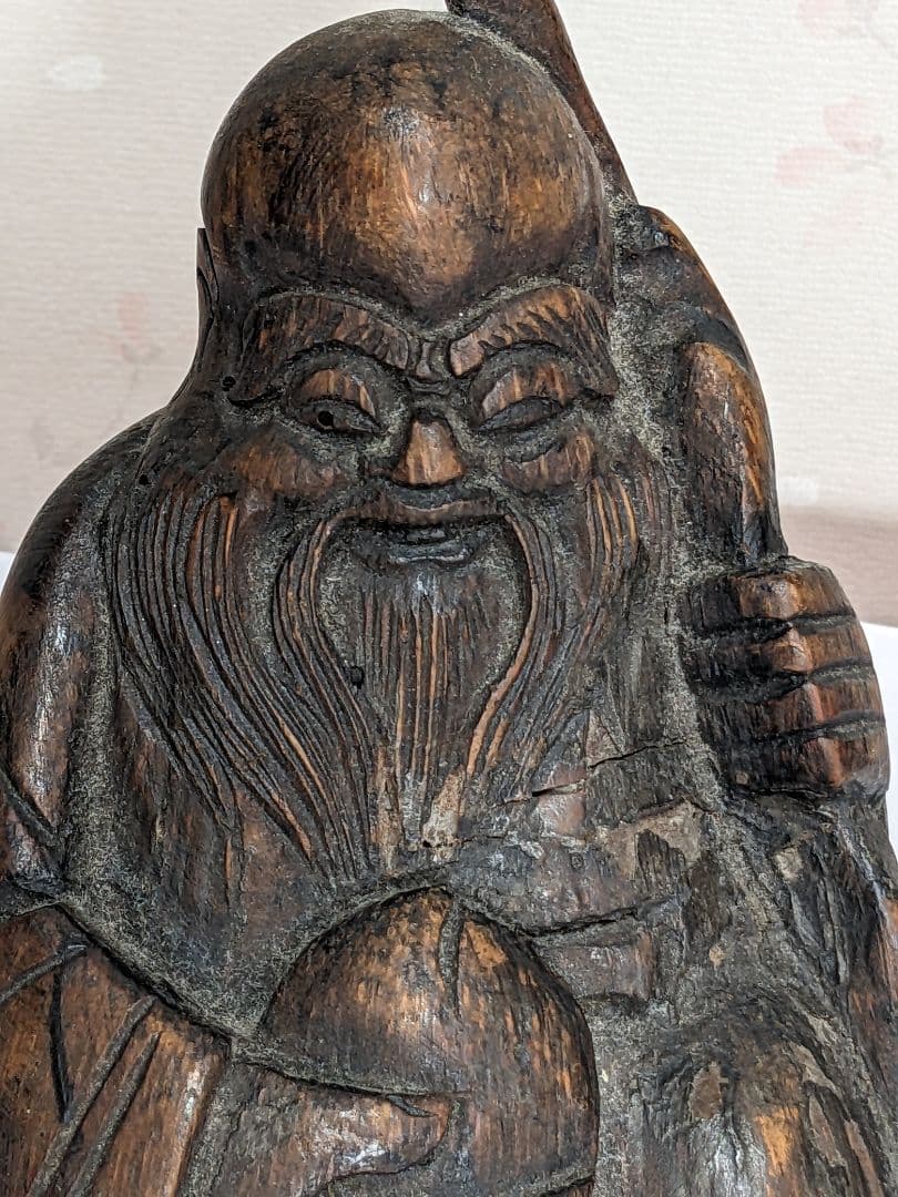 ♢中国古美術品 桃仙人 竹根 竹製 仏像 縁起物 置物 飾り骨董品