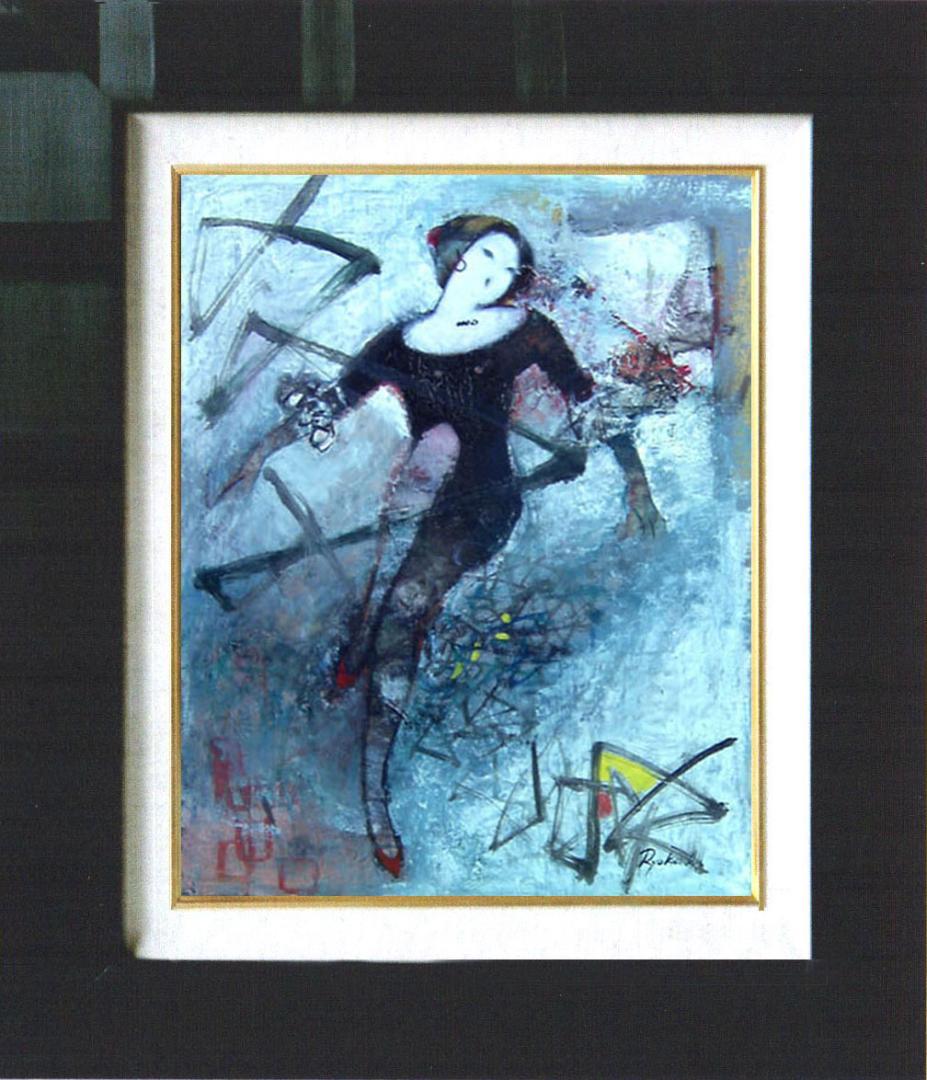 徐波氏滝と桜の油彩画 大きめのフレーム