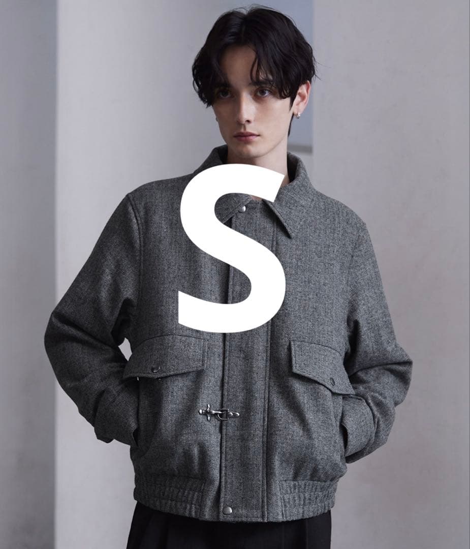 CLEL ウールブレンド ヘリンボーンツイードファイヤーマンブルゾン S