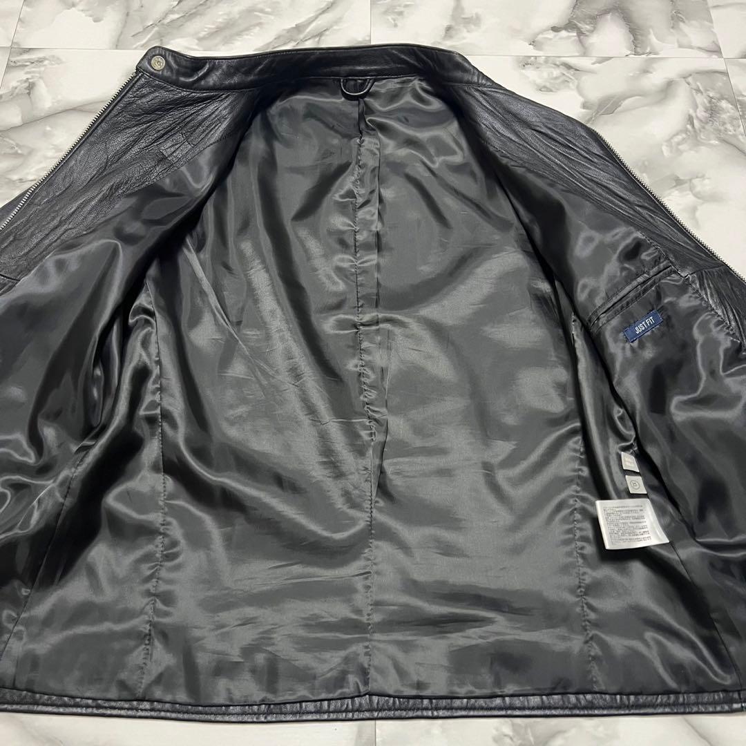 美品】ユニクロ 羊革 レザージャケット ライダース シワ加工 ブラック