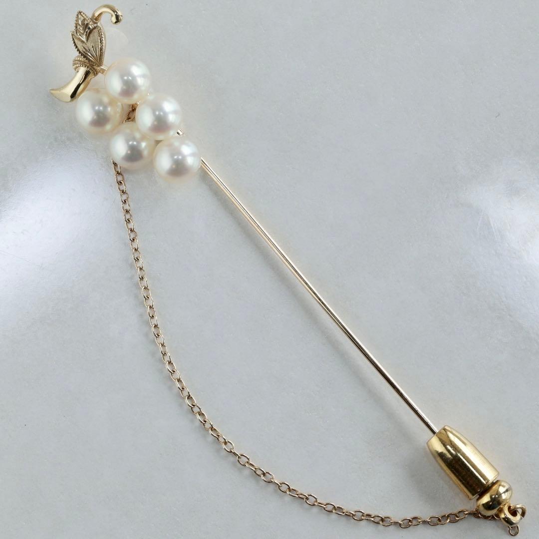 K14 ミキモト 葡萄 あこや真珠 彫金 ブローチ ピンブローチ