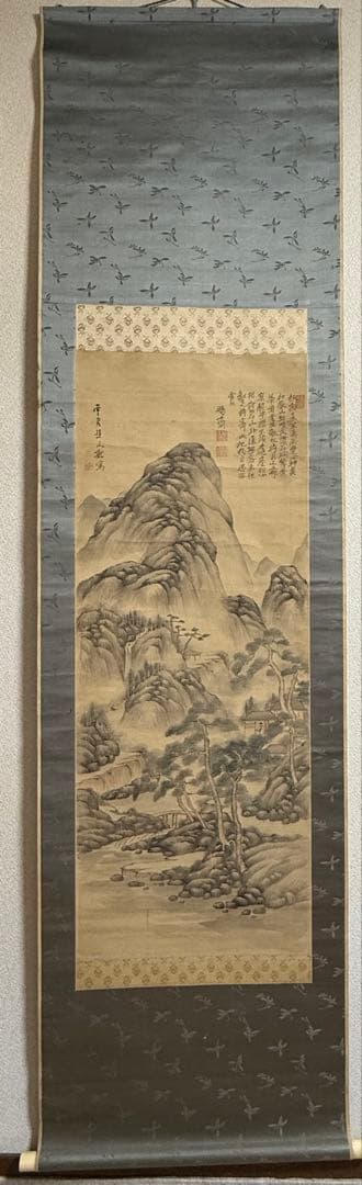 釧雲泉浅絳山水　亀田鵬斎題詩　絹本肉筆　鑑定入　箱付　掛軸　送料込み250824 釧雲泉浅絳山水亀田鵬斎題詩絹本肉筆鑑定入箱付掛軸送料込み250824