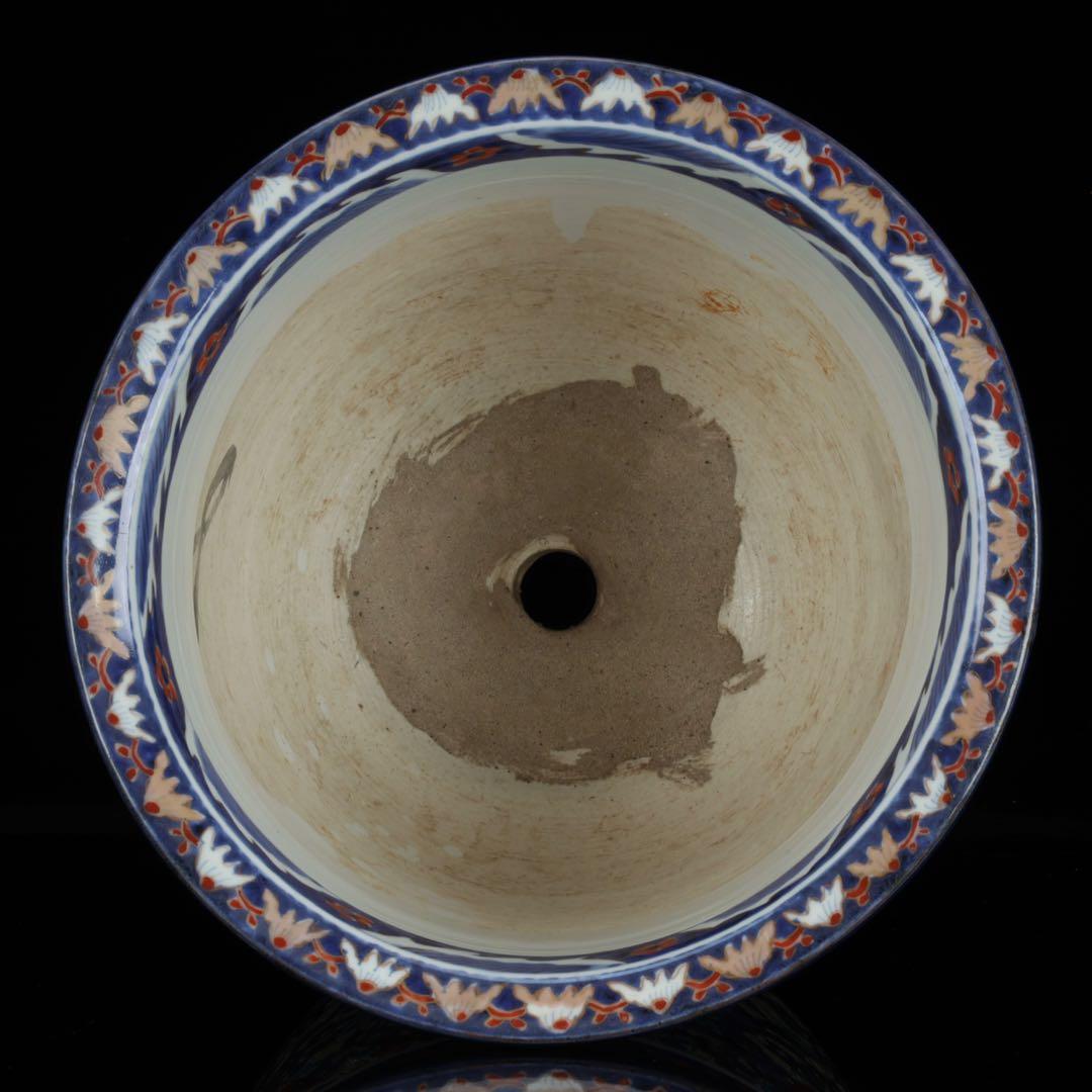 古伊万里】色絵金彩大鉢 菊牡丹文様 植木鉢 蘭鉢 盆栽鉢 火鉢 骨董