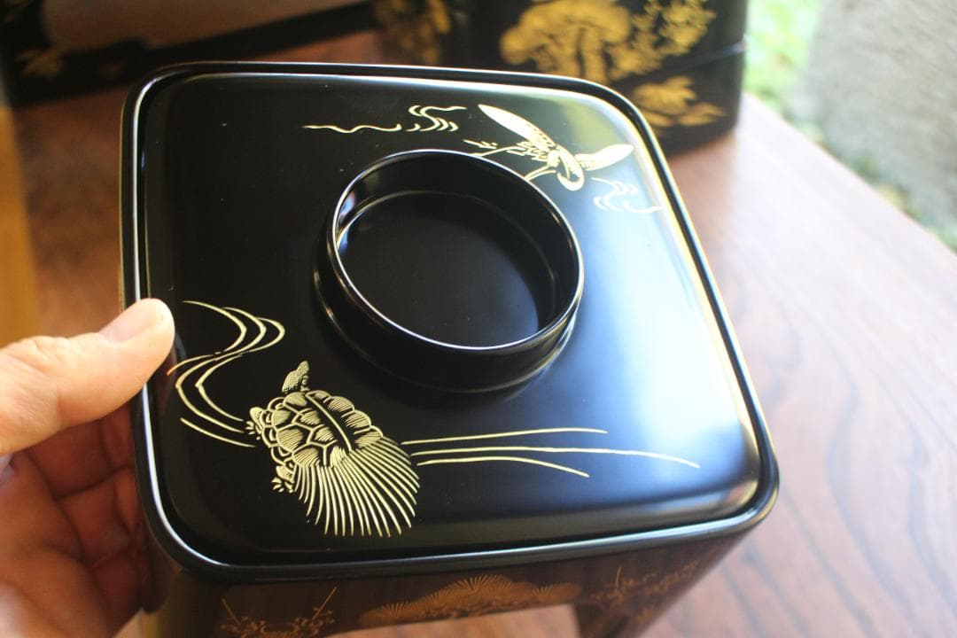 デッドストック！！極上松竹梅鶴亀沈金の映える輪島塗屠蘇器重箱揃い