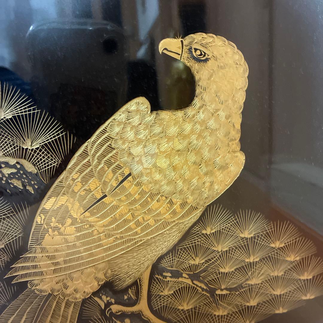 輪島塗沈金額装　鷹