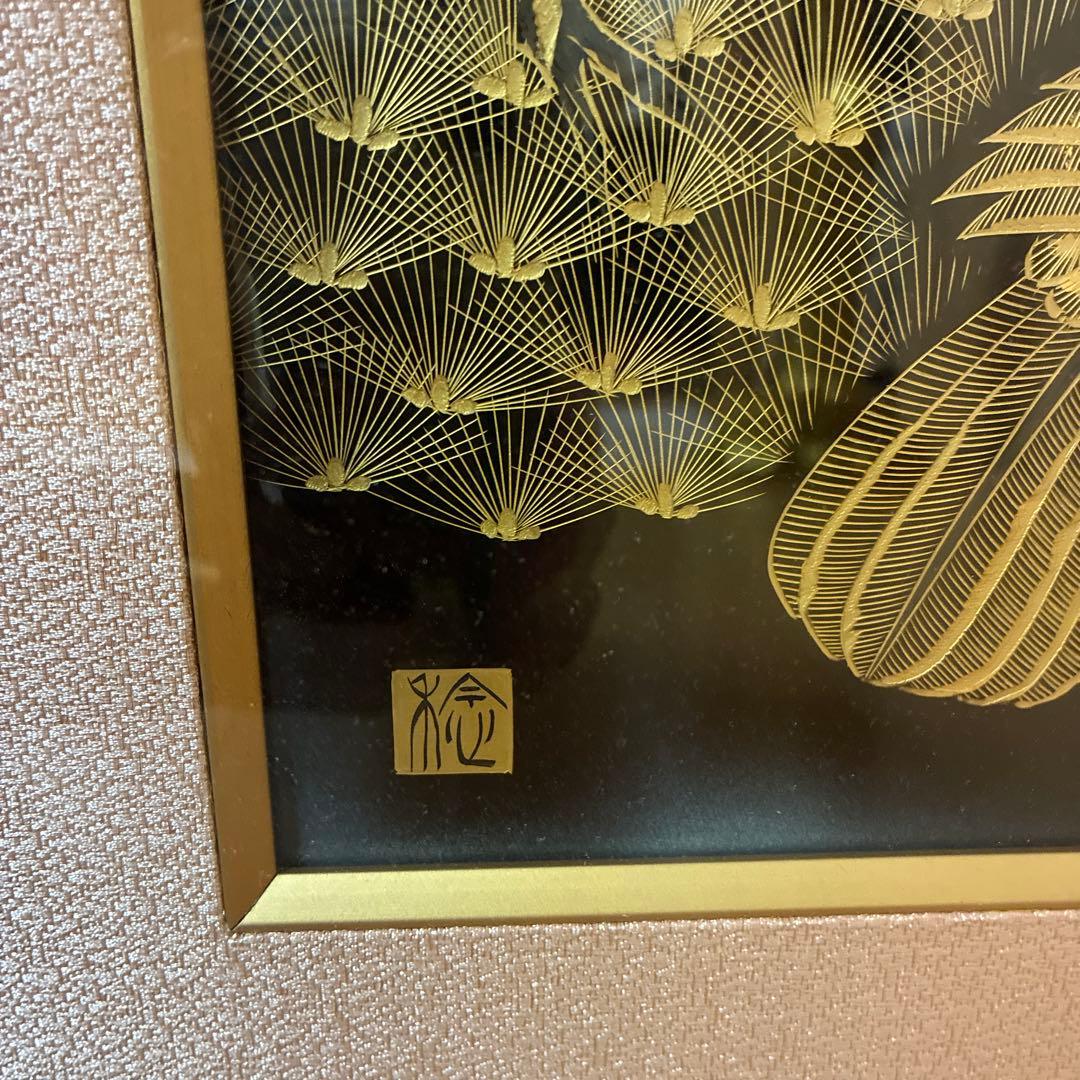 輪島塗沈金額装　鷹