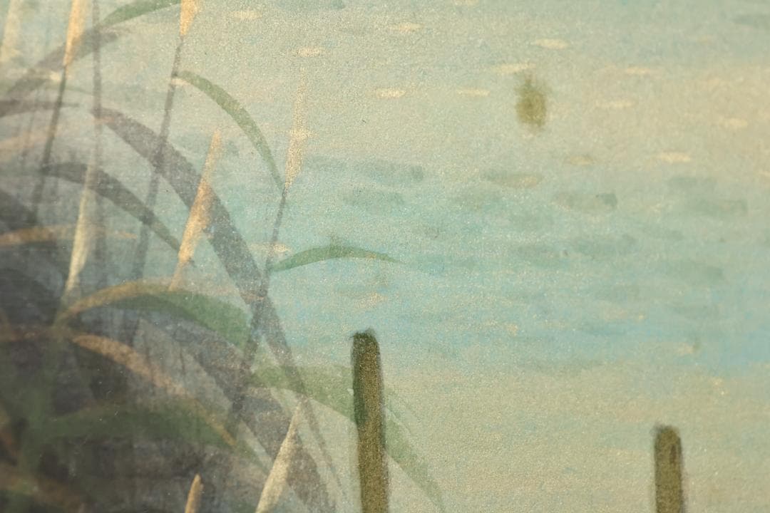 【真作】　樋口辰志 「 朝爽（竹生島） 」　6号　日本画　共シール　BK096