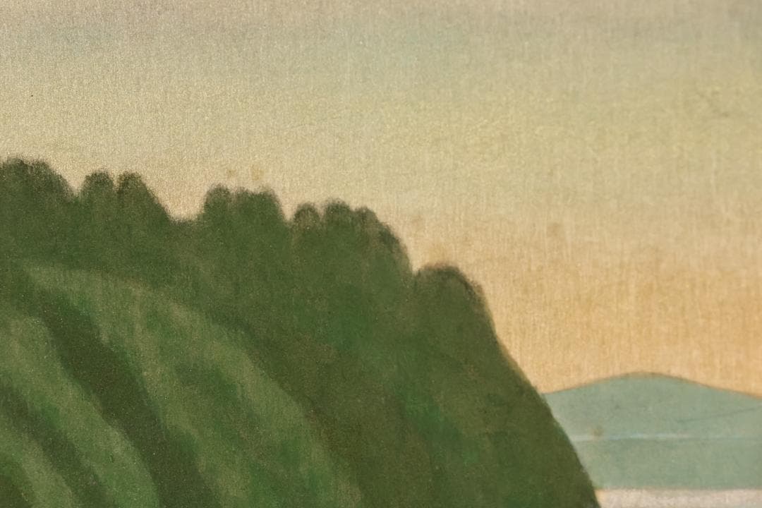 【真作】　樋口辰志 「 朝爽（竹生島） 」　6号　日本画　共シール　BK096