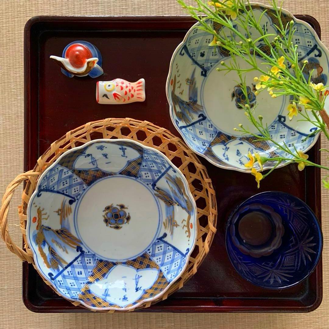 骨董》染付 山水画 金彩 膾皿 なます皿 （4客揃） - メルカリ