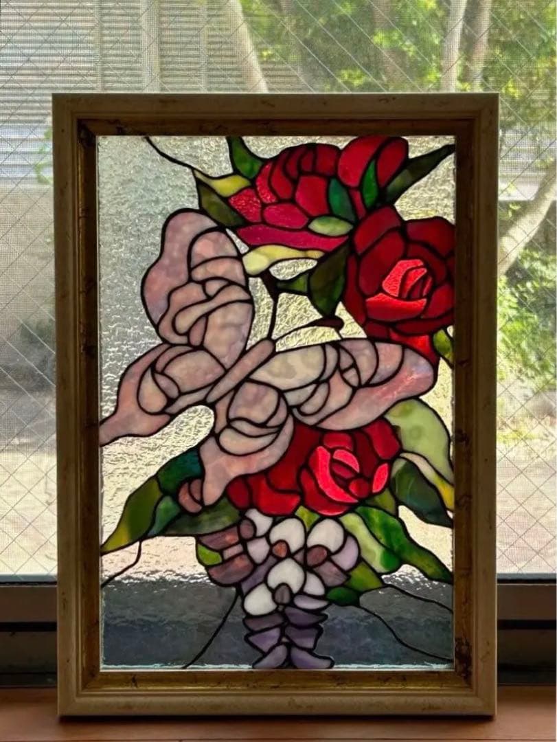 西洋アンティークステンドグラス アートパネルFG675縦50cm