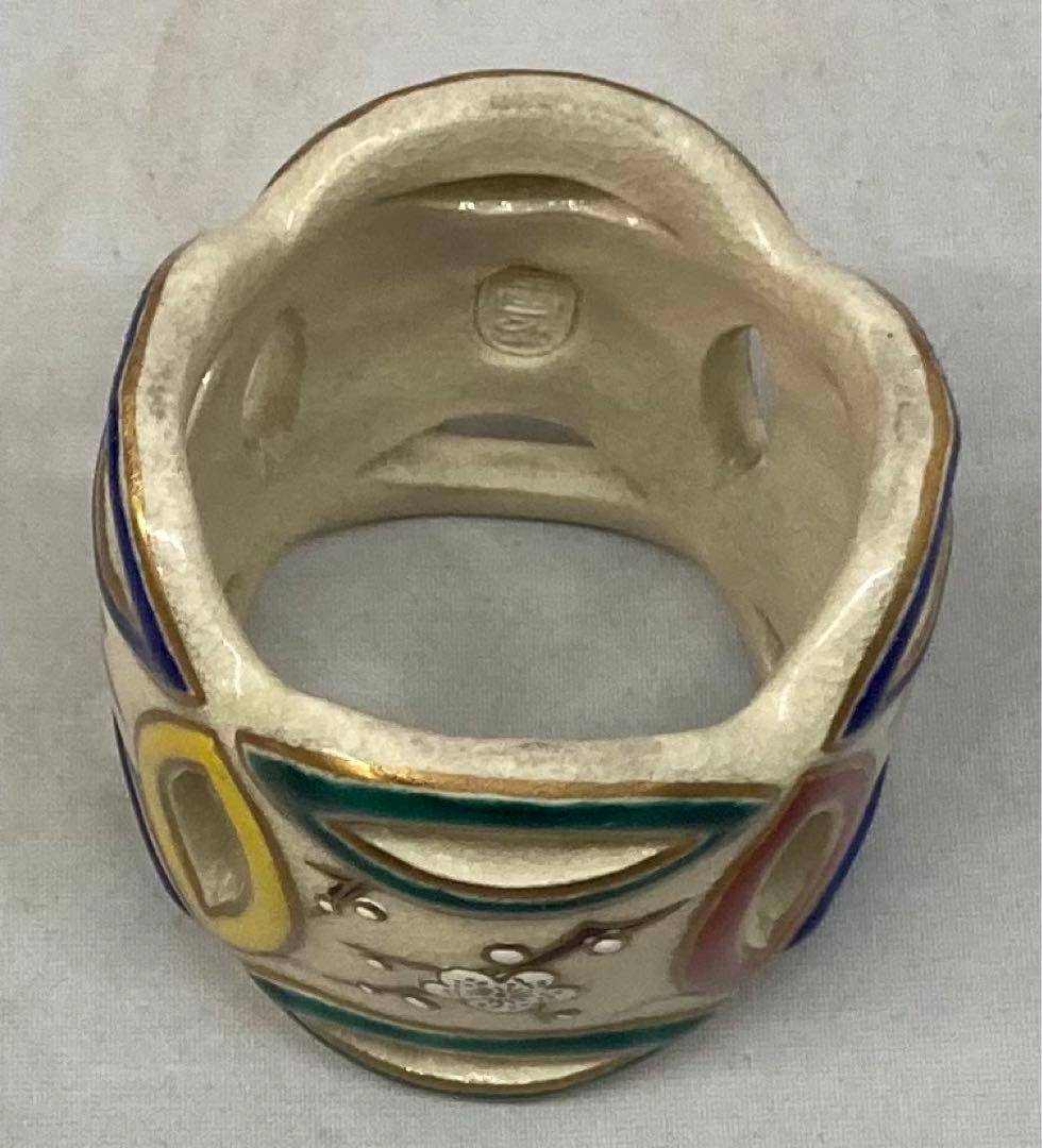 B228s   杉田祥平造「色絵七宝草花 蓋置」共箱　清閑寺窯　京焼　茶道具