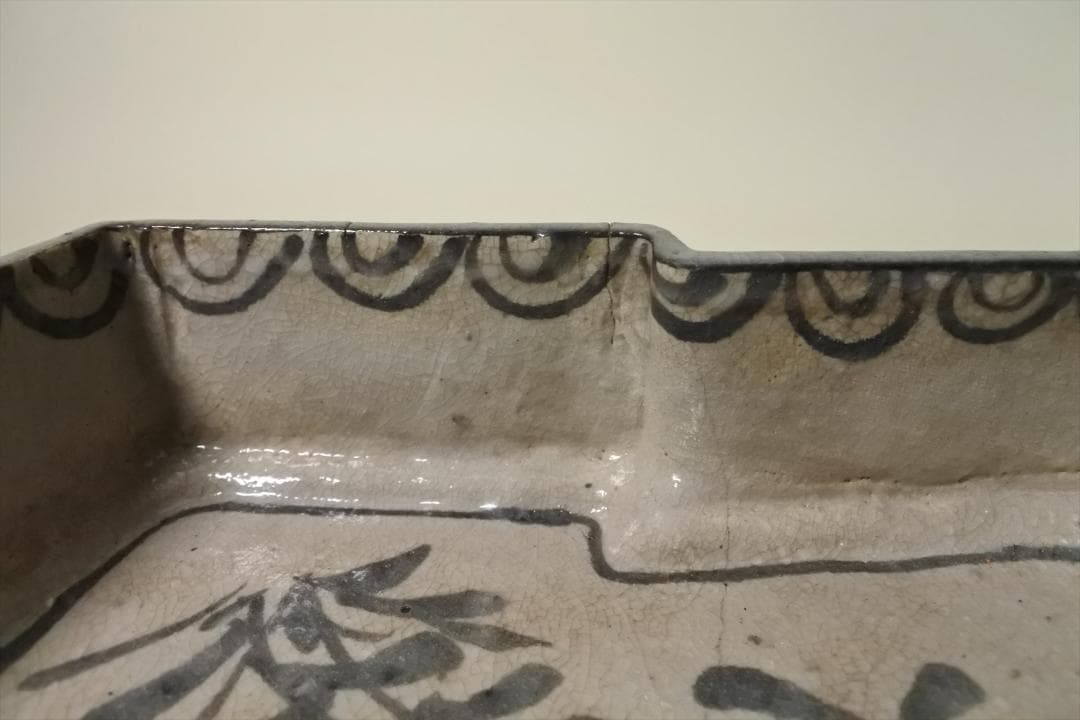 江戸末期　絵瀬戸　草花紋　菱形　平鉢　骨董品　アンティーク