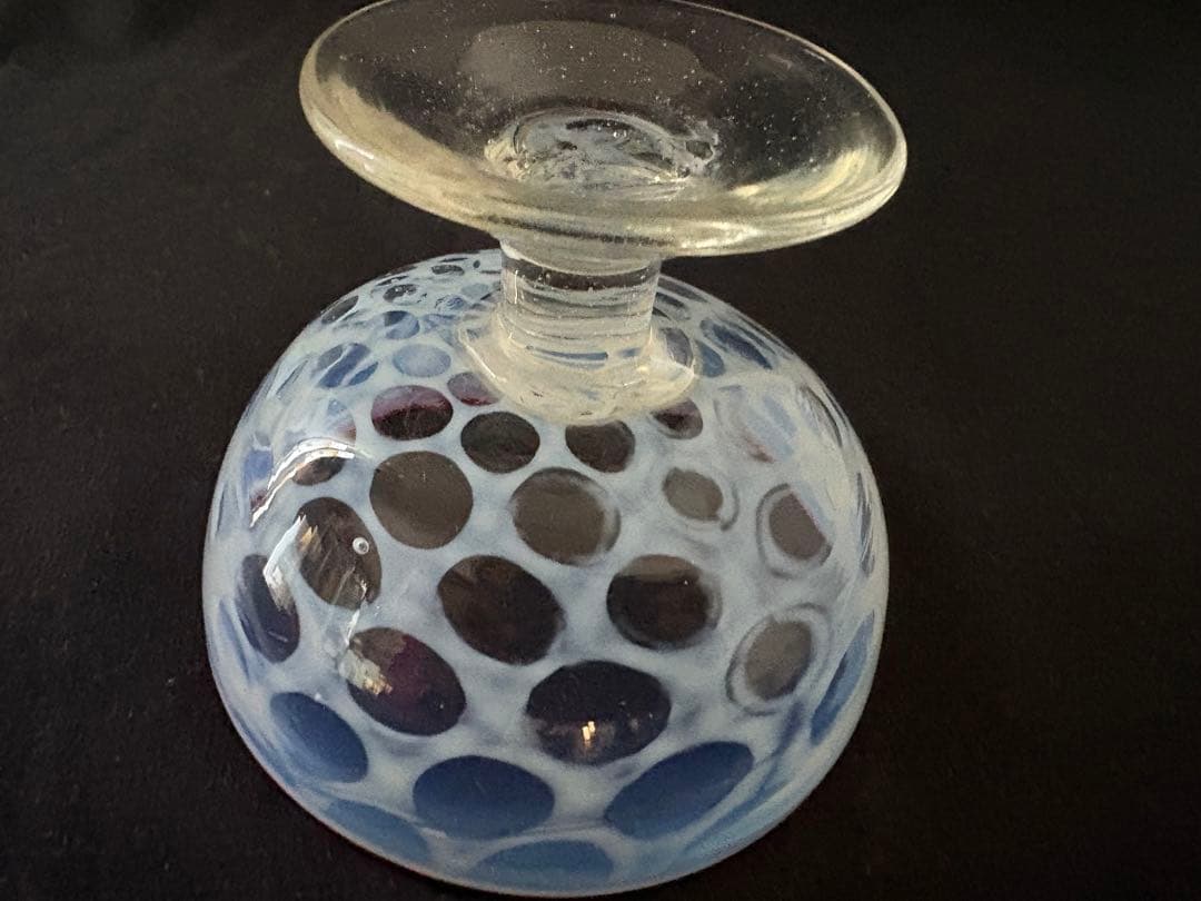 大正ガラス 和ガラス 氷カップ 朱色縁 水玉模様 ドット模様 アンティーク