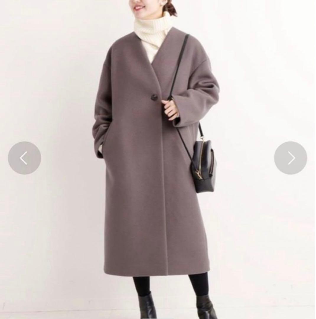 IENAダブルビーバーノーカラーVネックコート - メルカリ