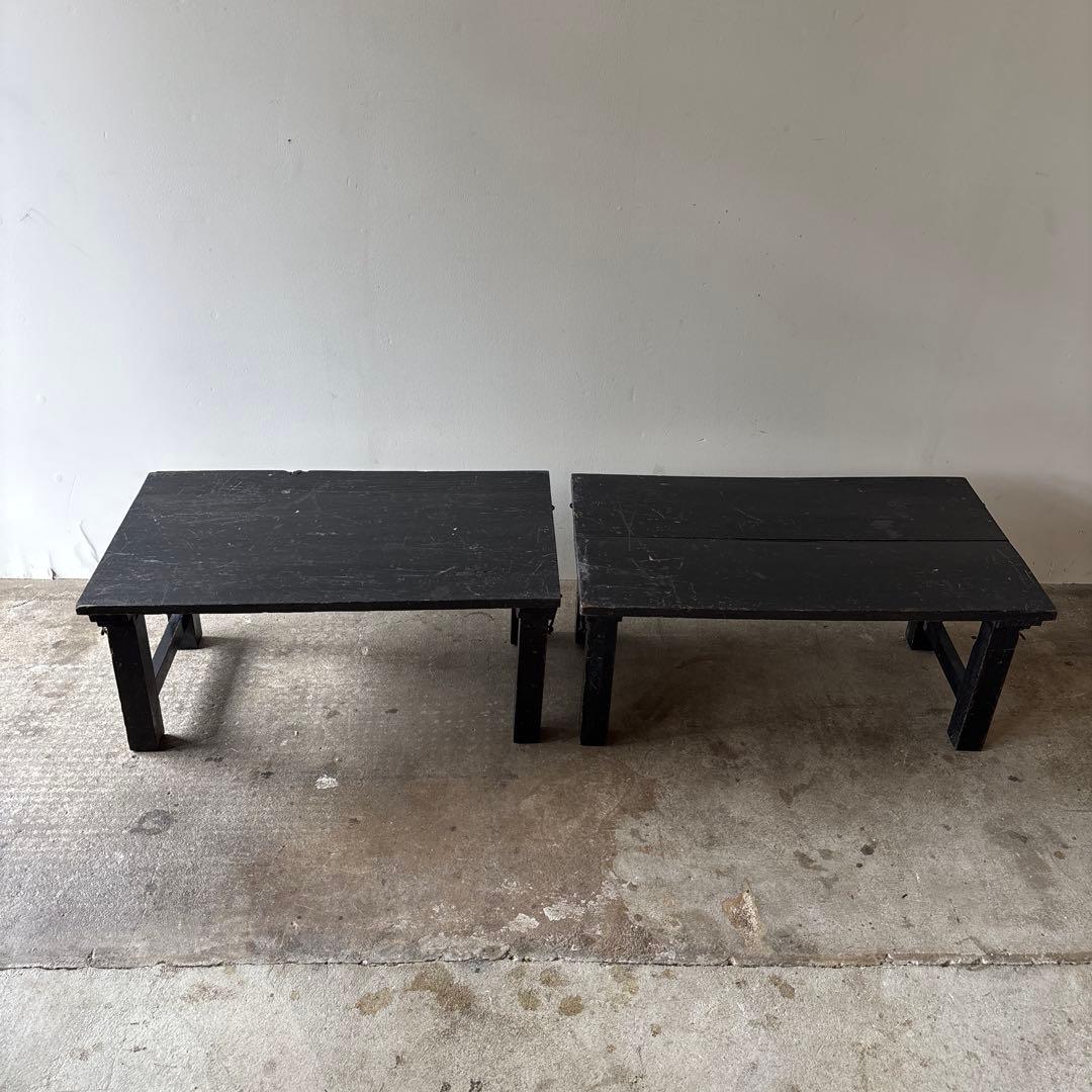 古い習字教室の机二台セット 折りたたみ式ちゃぶ台 文机 ディスプレイ