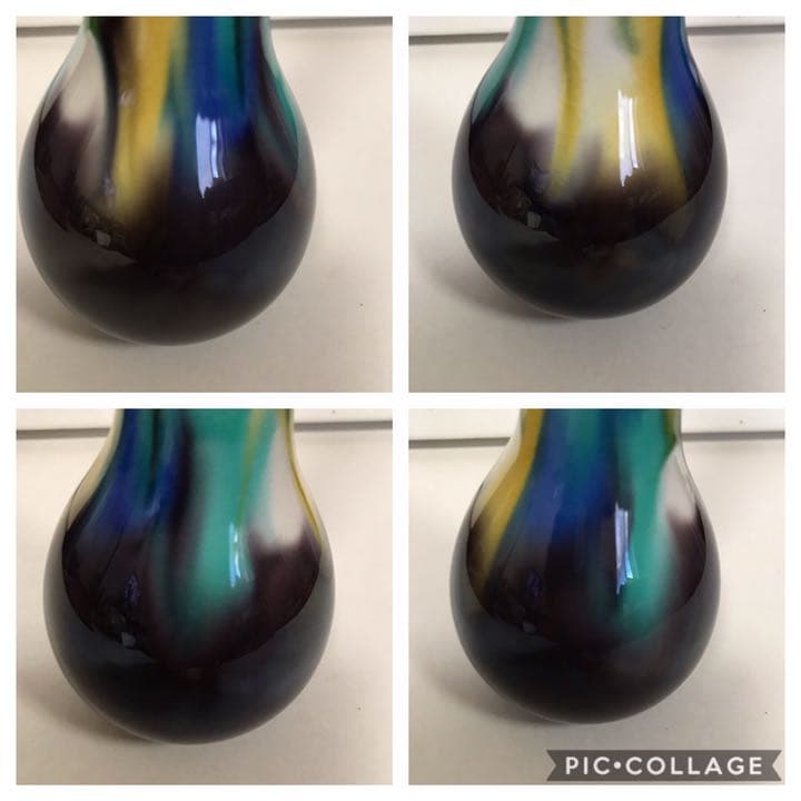 三代 人間国宝 徳田八十吉 (正彦銘)彩釉 花入 21.5㎝ 管理