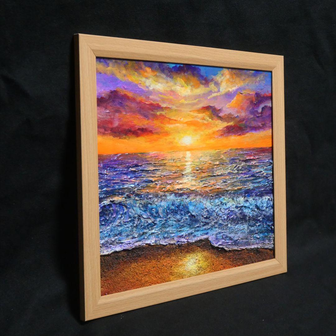 油絵 油彩 油彩画 絵 絵画 【水平線に沈む夕日】 - メルカリ