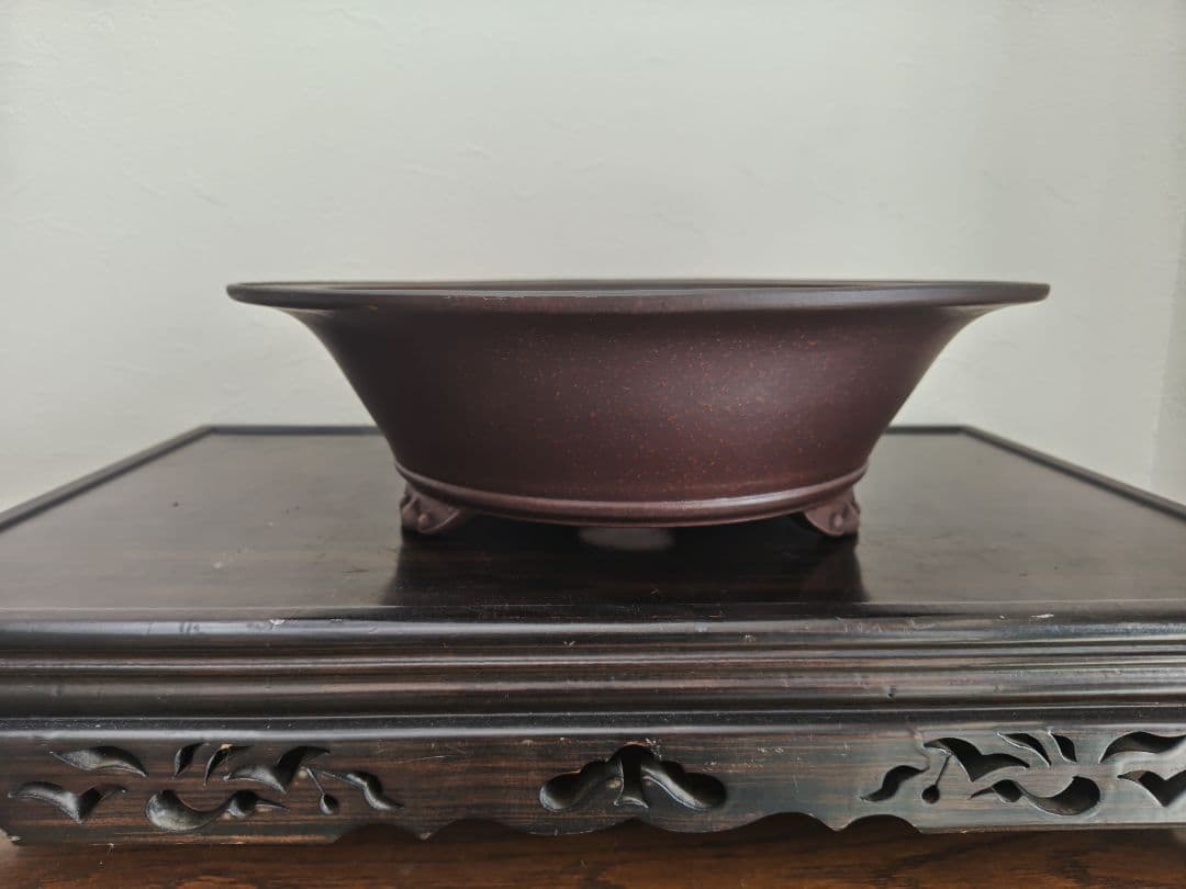 陶器 円形鉢 足付き 中央穴あり　豊林　落款