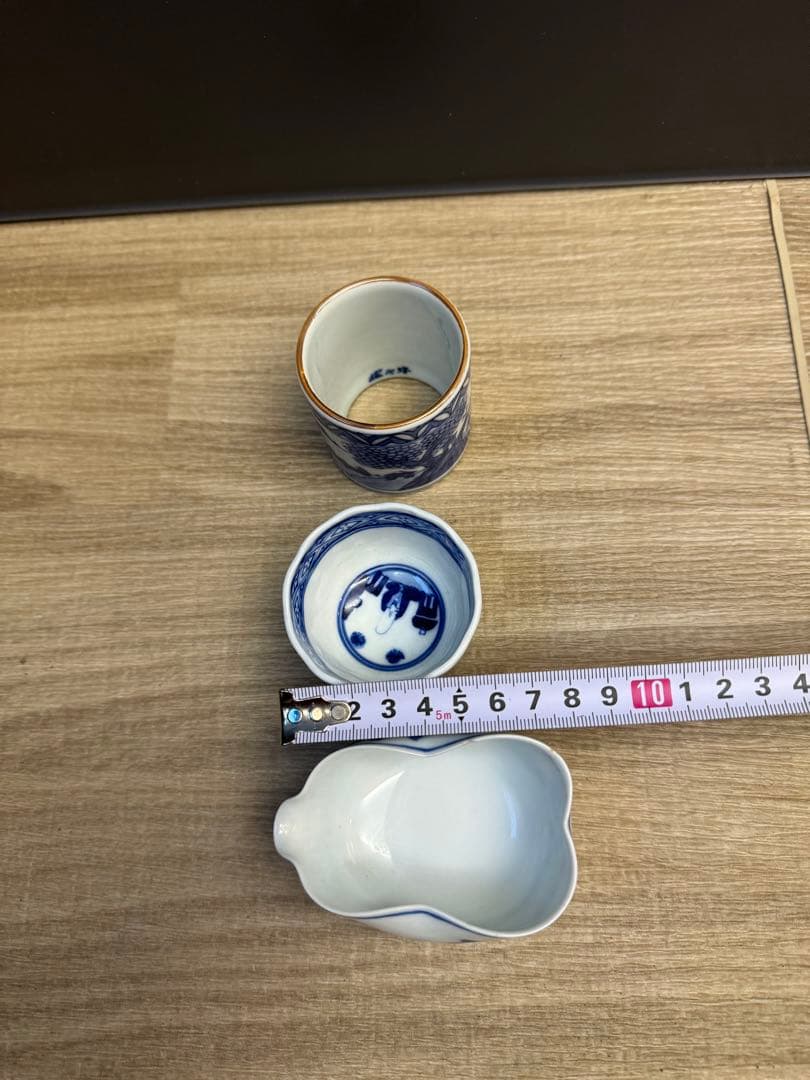 1524 染付青花　湯冷し1  蓋置1  湯呑1