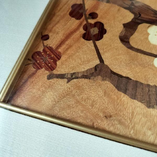 箱根 寄木細工 貞人 木象嵌 梅に鶯 木画 額装 無垢材 伝統