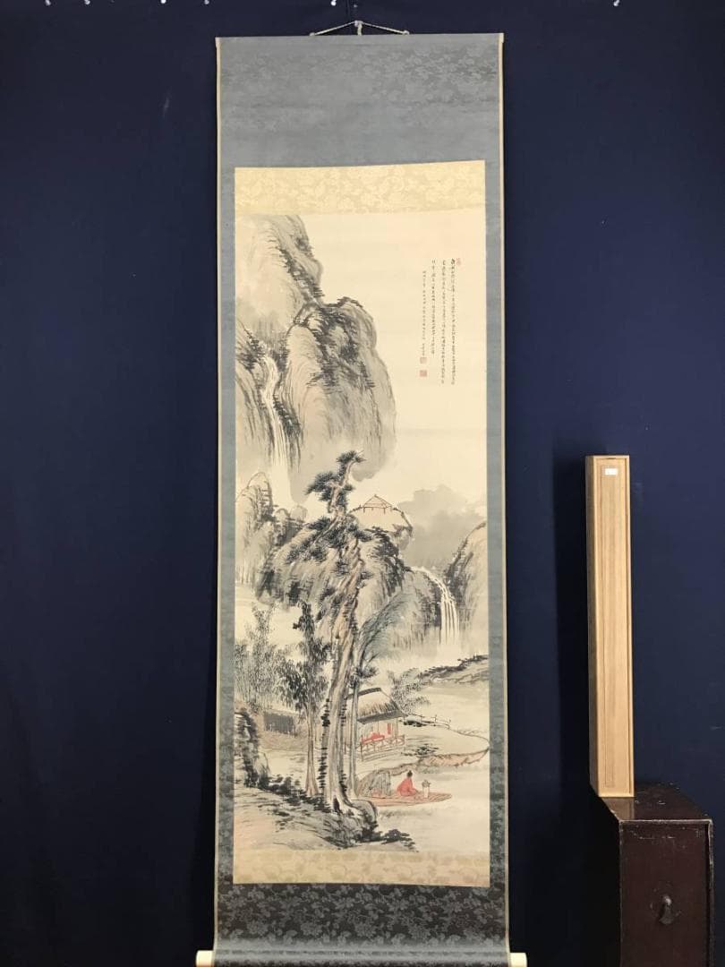 【真作】天野方壺/山水人物画賛/山水図/掛軸/名家伝来/AD-381