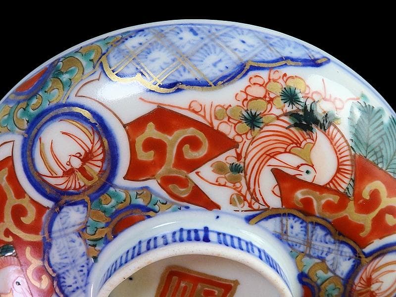 古伊万里 金襴手 若松に梅 舞鶴の図 大振蓋茶碗 2客 E170AS-fbtg