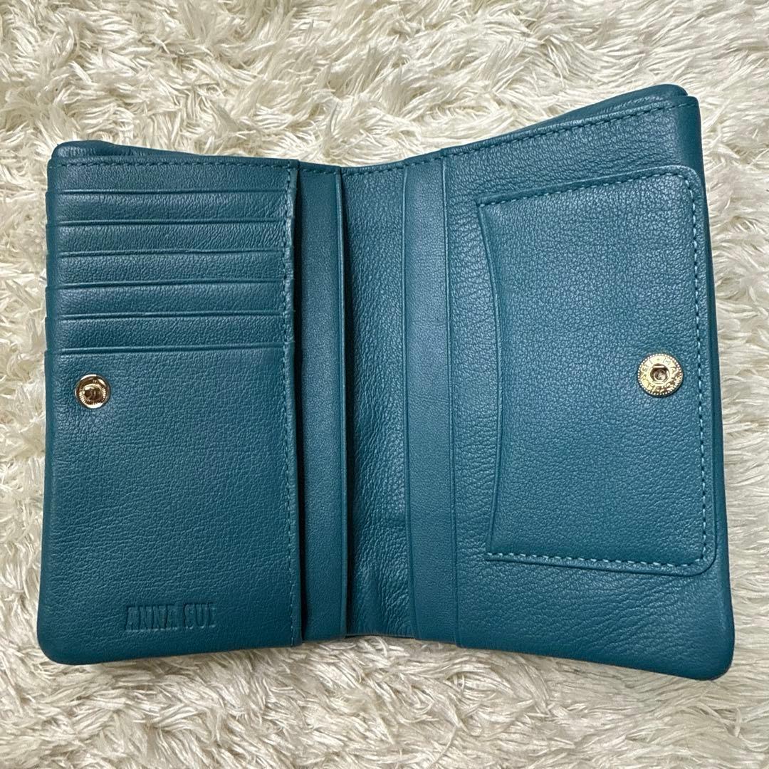 ANNA SUI 二つ折り財布 がま口 プレイングキャット ネコ ターコイズ