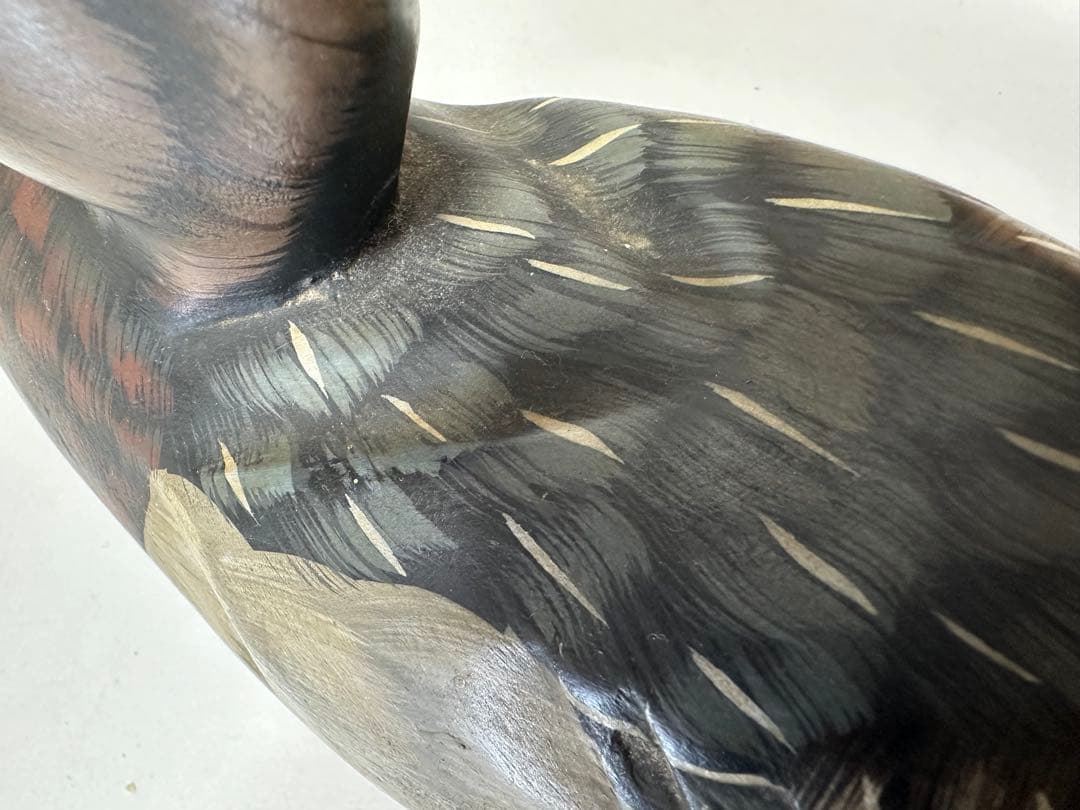 縁起物 天然木 カルガモ 鳥 木彫り置物 カモ 鴨 小鴨 水鳥 バード