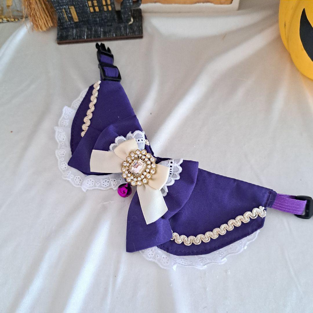 ハロウィン、ゴスロリ③(パープル)わんちゃん猫ちゃん用襟つき首輪 猫