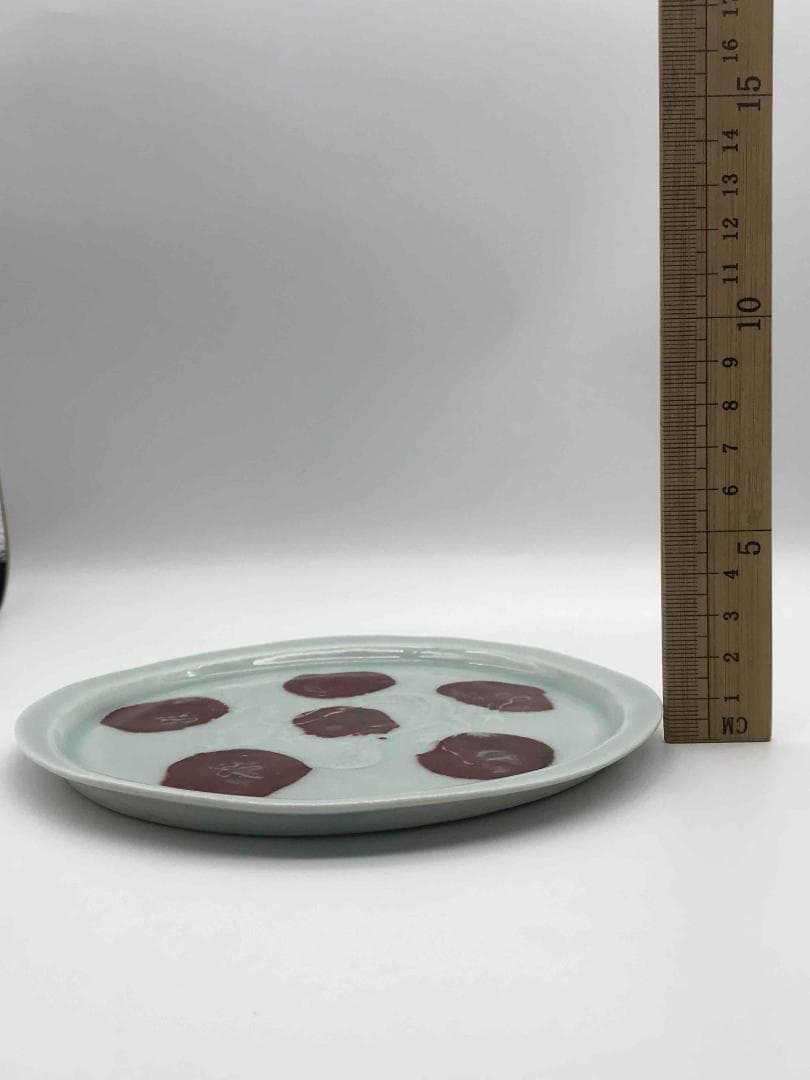 元時代 白釉釉裏紅飛斑暗刻龍紋盤 古盤 皿