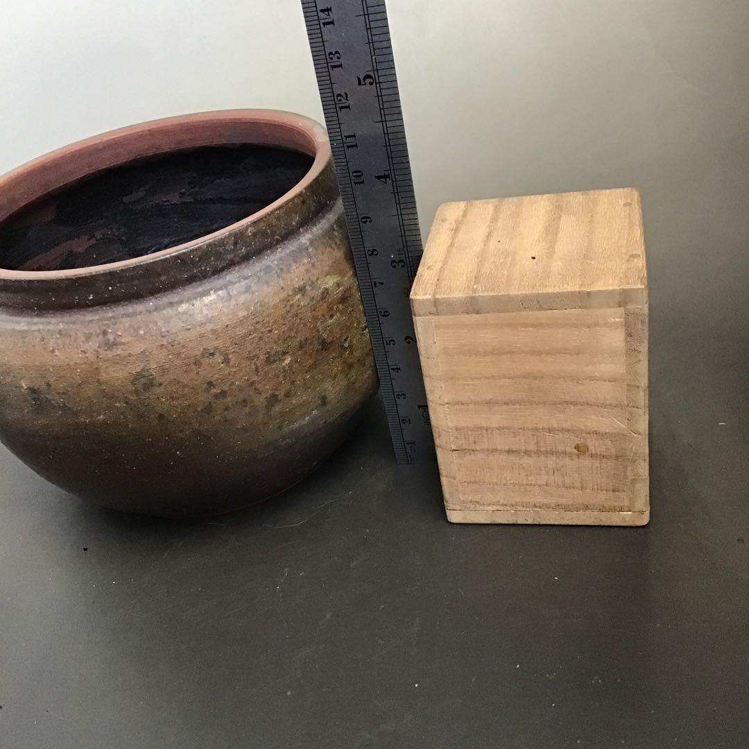 木製漆塗り彫刻蓋付き陶器 古常滑焼 茶道具 水指 骨董品 アンティーク