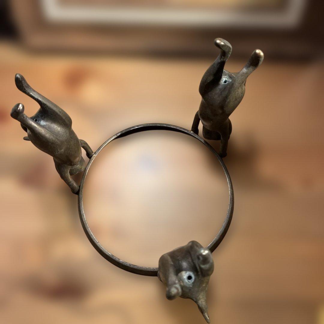 銅製 五徳 三猫 猫 火鉢 囲炉裏 茶道具 鍋置き 蓋置 金属工芸 三匹