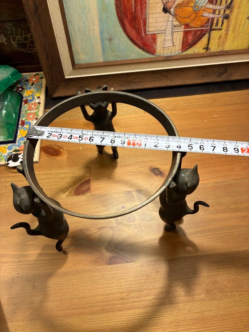 銅製 五徳 三猫 猫 火鉢 囲炉裏 茶道具 鍋置き 蓋置 金属工芸 三匹