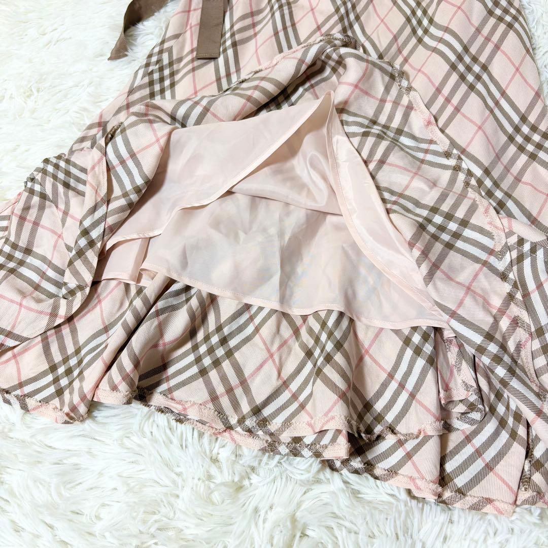 バーバリーブルーレーベル リボン ノバチェック フレア巻きスカート ピンク