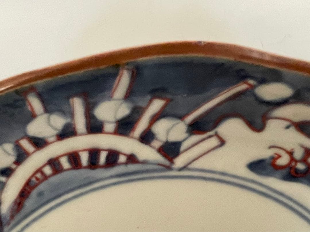 骨董 アンティーク 藍九谷 古九谷金銀彩 輪花 七寸皿 牡丹 蛇籠 水車