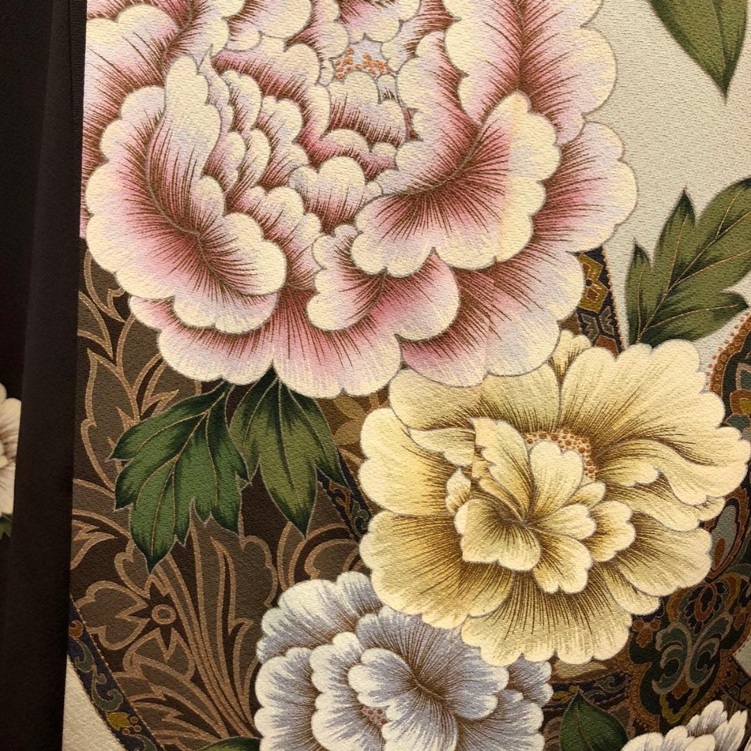 振袖フルセット(8点)・作家物・落款入り・更紗牡丹・高級縮緬・モダン