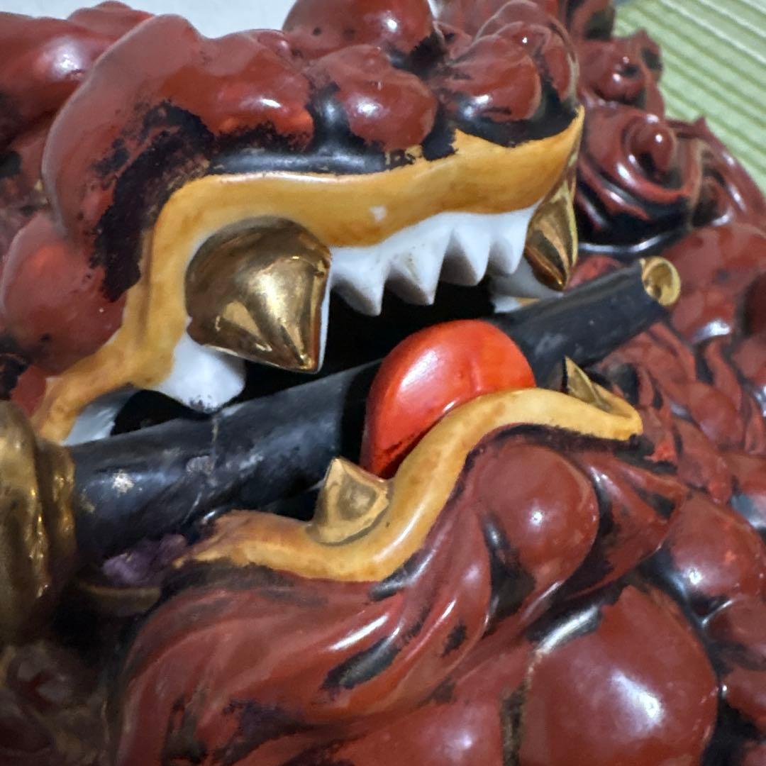 九谷焼 八幡窯 須栄義 獅子 金 赤 縁起物 魔除け 置物｜♢絶品