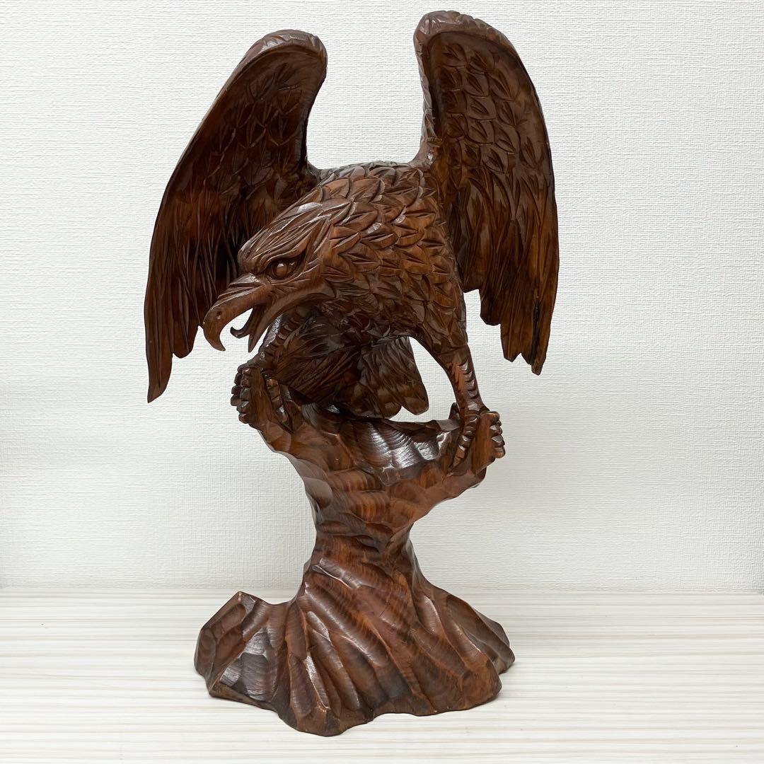 木彫り/鷹/鷲/美術品/オブジェ/アンティーク/彫刻】置物 木製彫刻