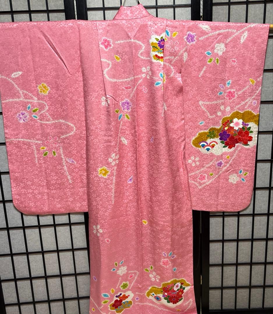 七五三　着物セット　7歳　正絹　絞り　友禅　桜色　美品　新品