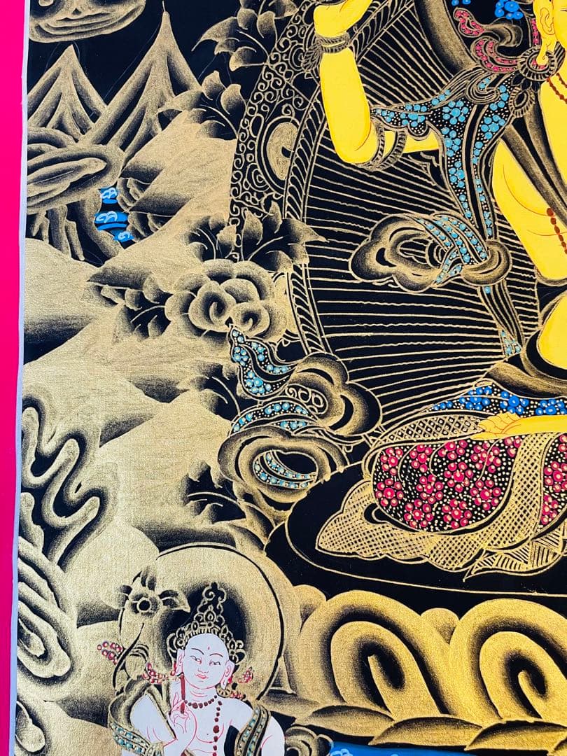 《手描き肉筆画》文殊菩薩 マンジュシュリー 文殊師利 タンカ 曼荼羅 仏画