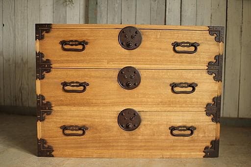 丸金具庄内箪笥3段タンス収納古家具古民家時代家具